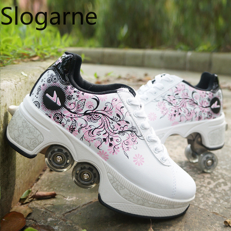 Men Shoes Men - Women 4 Wheels Deformation Roller Skates